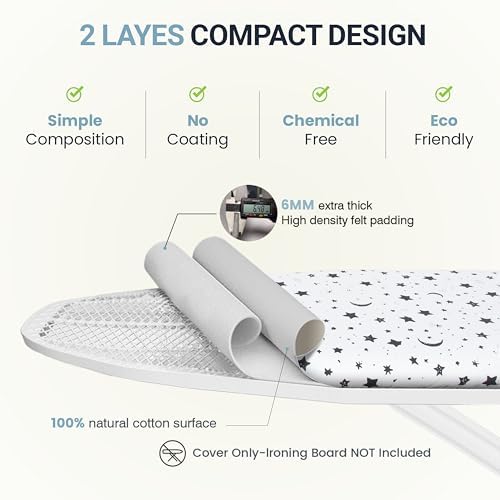 UniSimp Ironing Board Cover and Pad 15"x54" Extra Thick Natural Cotton - Image 3