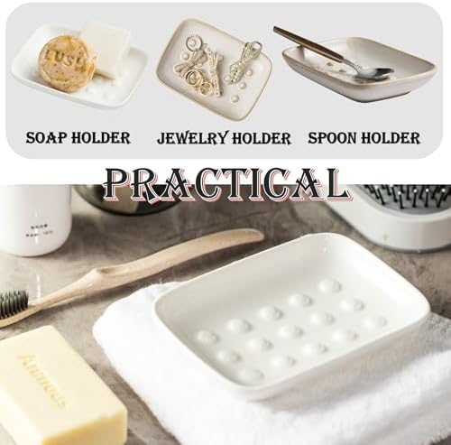 Miamolo Soap Dish, Ceramic Soap Holder Shower Soap Dish - Image 7