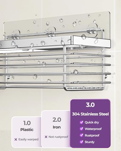 Shower Caddy Adhesive 3 Pack Stainless Steel Storage Organizers-Silver - Image 2