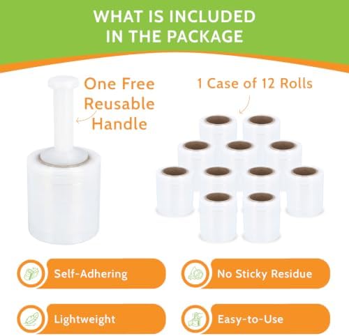 PSBM Mini Stretch Wrap with Plastic Handle, 12 Rolls 6 Inch x 1000 Feet 90 - Image 4