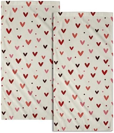 Valentine's Hand Towels Set of 2 Pink Red Love Heart Dot Decor Kitchen Towels by Granbey