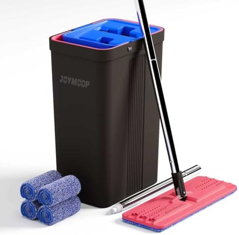 JOYMOOP Mop and Bucket with Wringer Set, Hands Free Flat Floor Mop and Bucket by JOYMOOP