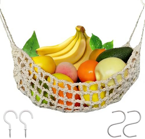Hanging Fruit Hammock Under Cabinet, 13×16in Macrame Hanging Fruits Basket by UlifeBetter