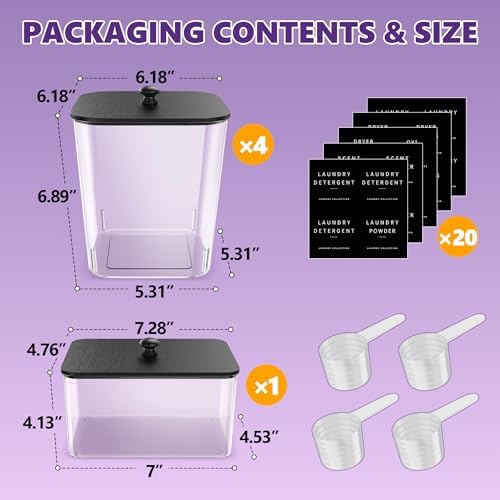 Moforoco 5 Pack Laundry Pods Container, Large Detergent Powder Storage - Image 2