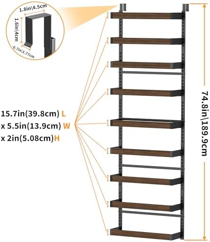 Moforoco Wood 9-Tier Over The Door Pantry Organizer, Wooden Pantry Organization - Image 2
