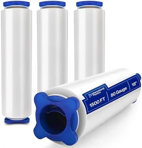 International Plastics Co. 18" Stretch Film/Wrap 80 Gauge 1500 feet, 4 Pack by InternationalPlasticsCo