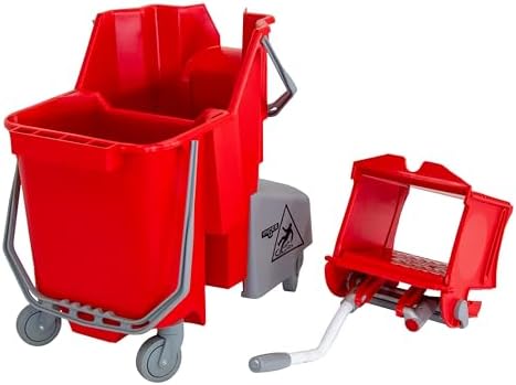 UNGER Commercial Red Restroom Dual-Compartment Mop Bucket w/Wringer COMBR - Image 3