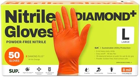 SUPER+ HEAVY DUTY Nitrile Gloves 8 Mil Diamond Texture Disposable Chemical by Super