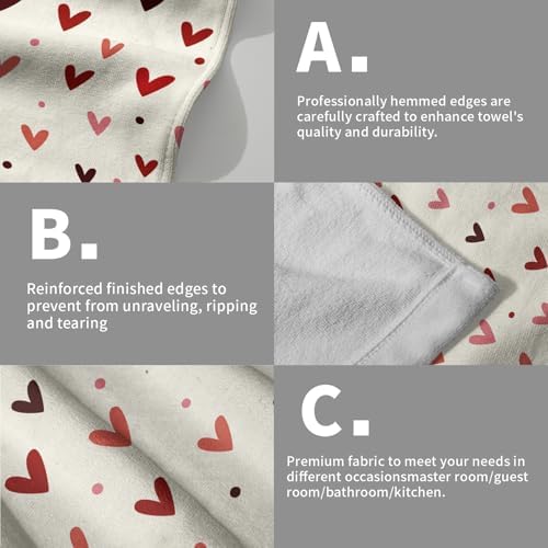 Valentine's Hand Towels Set of 2 Pink Red Love Heart Dot Decor Kitchen Towels - Image 5
