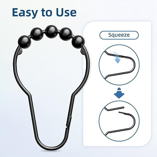 Titanker Shower Curtain Rings Hooks, Rust-Resistant Metal Shower Curtain Hooks - Image 2