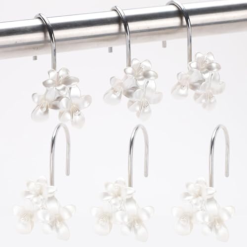 White Flower Shower Curtain Hooks Set of 12 White Decorative Rings by Unknown
