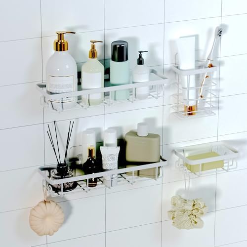 Shower Caddy Organizer with Hooks, Self Adhesive Bathroom Shelves, No Drilling by Unknown