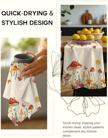 Miss Adola 150GSM Flour Sack Kitchen Towels Set of 2, Mushroom Moon - Image 4