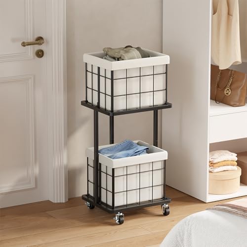 80L Vertical Laundry Sorter, 2 Tier Metal Rolling Laundry Basket - Image 6