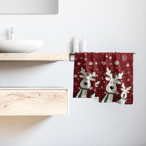 Winter Cute Deer Hand Towels Set of 2 Merry Christmas Red Black Red Buffalo - Image 6