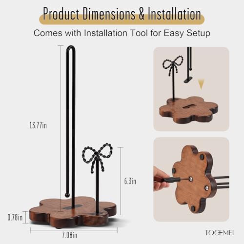 Wood Paper Towel Holder Countertop, Floral Wood Base - Image 7
