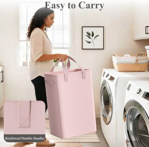 Optish 90L Pink Slim Laundry Hamper, Large Laundry Basket - Image 5