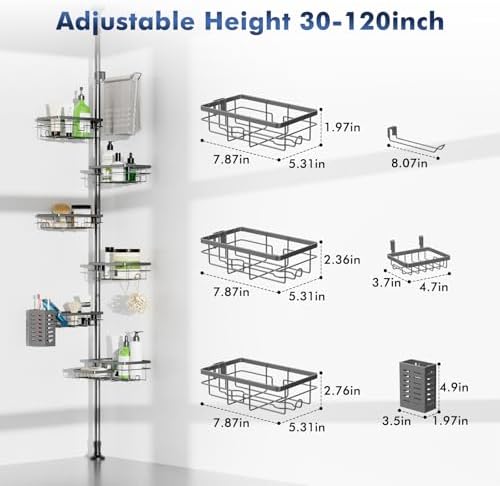 Corner Shower Caddy Tension Pole, Bathroom Shelf - Image 5