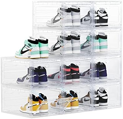 Large Clear Plastic Shoe Boxes Stackable Organizing Sneaker, 10 Pack Drop Front by OMOPINSHOEBOX