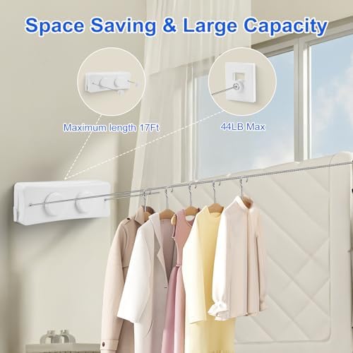 17Ft Retractable Clothesline Indoor/Outdoor, Comes - Image 3