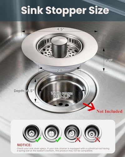 ARCORA Kitchen Sink Drain Strainer: Stainless Steel 3 in 1 Sink Stopper - Image 6
