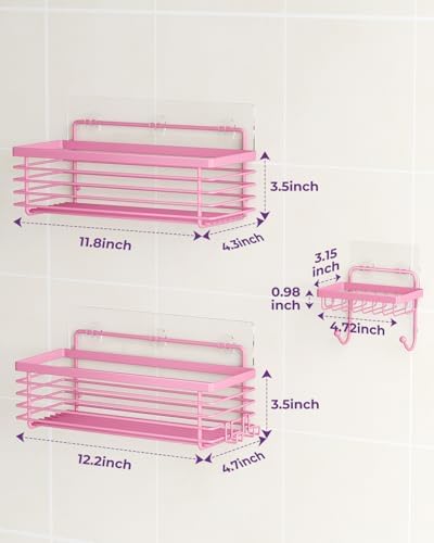 Shower Caddy Adhesive 3 Pack Stainless Steel Storage Organizers-Pink - Image 7