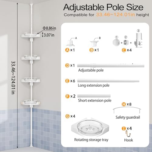 360° Rotating Corner Shower Caddy Tension Pole Organizer - Image 2