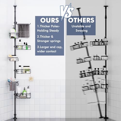 Shower Caddy Organizer Tension Pole, Corner Shower Shelves Bathroom Storage - Image 4