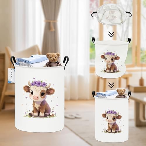 Round Cute calf Laundry Hamper Waterproof Fabric Home Storage - Image 6