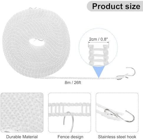 uxcell Windproof Clothesline, 8M 26ft Plastic Non-Slip Clothes Drying Rope - Image 2