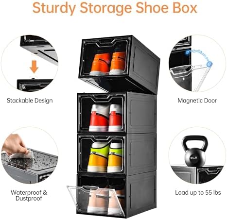 Stebopum 12 Pack Shoe Boxes Organizer, Magnetic Door Shoe Storage Boxes - Image 2
