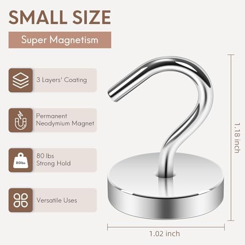 Neosmuk Magnetic Hooks Large Opening, 80lb+ Cruise Hooks, 6 Pack - Image 5