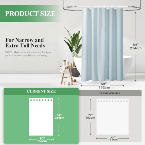 Dynamene Stall Waffle Shower Curtain 256 GSM Heavy Fabric 60x84 Fog Blue - Image 2