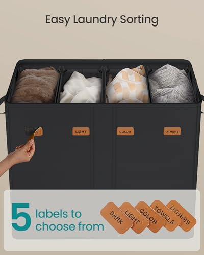 SONGMICS 210L Laundry Hamper, 4-Compartment Laundry Sorter - Image 4