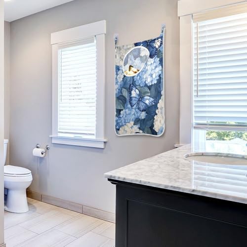 Blue Hydrangea and Butterfly Door Hanging Laundry Hamper Bag - Image 7