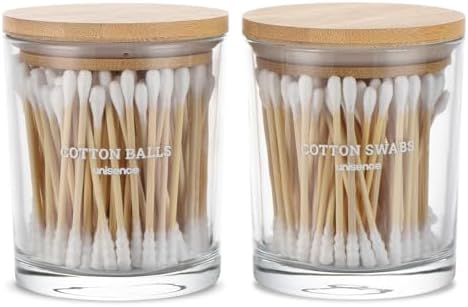 Glass Qtip Holder 2 Pack, Qtip Holder Dispenser Bathroom Set Bathroom by unisence