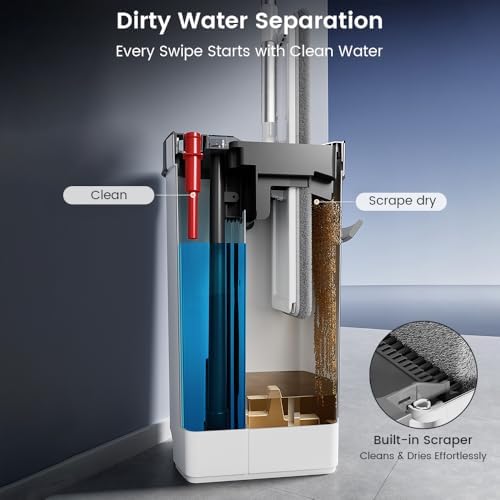 Mop and Bucket Set with Dirty Water Separation, Flat Mop System Auto-Separates - Image 2