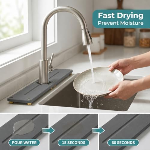 2PCS Stone Faucet Mat for Kitchen Sink, Water Absorbing Sink Tray Organizer for - Image 3