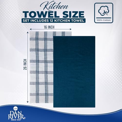 DAN RIVER Blue Opal Kitchen Towels, 12 Pack, 16x26 Inc Absorbent Dish Towels - Image 2