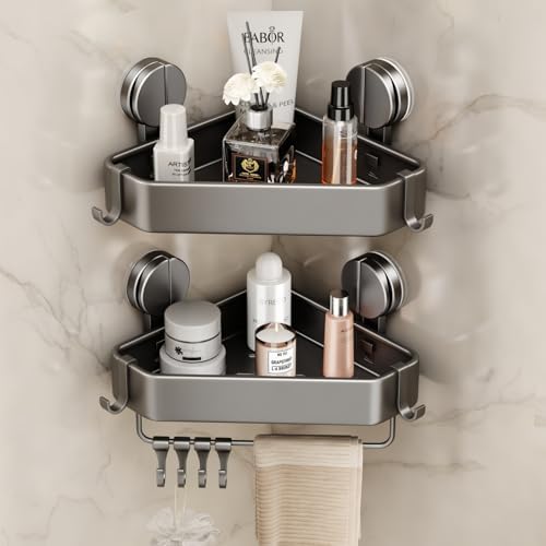 Mustorn Suction Cup Shower Caddy Corner, 2 Pack Suction Corner Shower Shelves by MUSTORN
