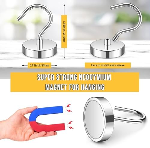 15 Pack Magnetic Hooks Large Opening, 60LBS Neodymium Magnet Hooks - Image 3