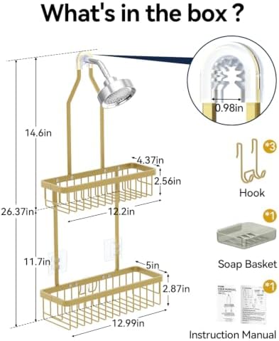 YASONIC Never Rust Shower Caddy Hanging, Aluminum Shower Racks - Image 2