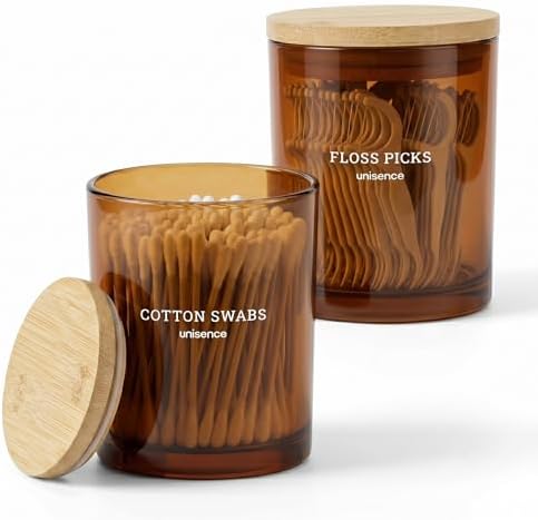 2 Pack Glass Qtip Holder Dispenser Set by unisence
