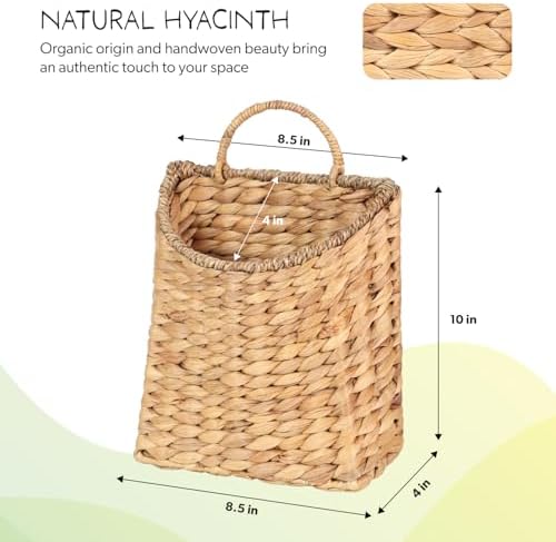 Woven Hanging Water Hyacinth Baskets, Hanging Wall Wicker Basket, Handmade - Image 2