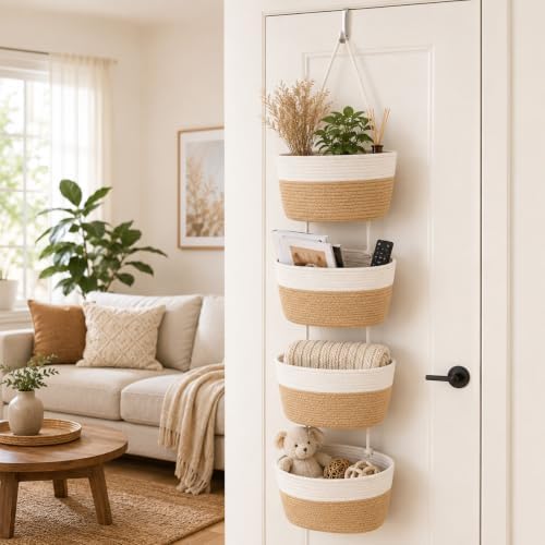 Klmnop 4-Tier Over The Door Hanging Baskets, Wall Mounted Cotton Basket - Image 4