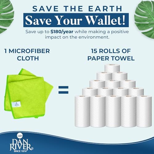 DAN RIVER 12-Pack Green Microfiber Towels – Ultra Absorbent, Lint-Free & - Image 5