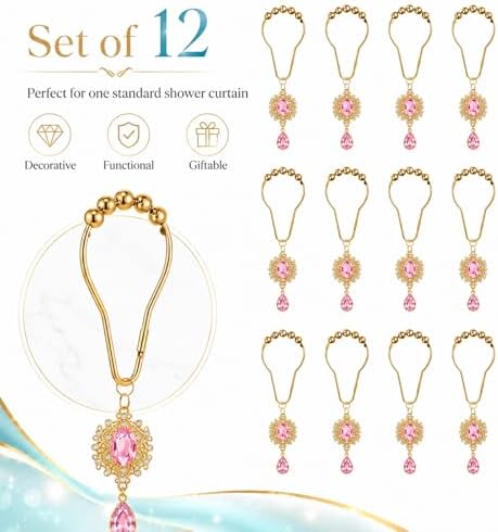 12PCS Pink Gem Shower Curtain Hooks, Elegant Bathroom Decor - Image 5