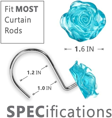 Teal Blue Rose Shower Curtain Hooks: Turquoise Aqua Flower Rings - Image 5