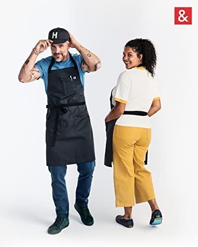 hedley & bennett Essential Apron - Adjustable Bib Chef Apron with 3 Pockets & Towel Loop - 8oz Cotton Canvas - Char Grey