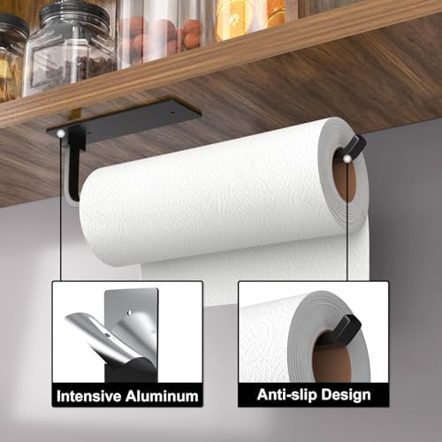 Paper Towel Holder Under Cabinet, Self-Adhesive or Drilling, Matte Black - Image 2